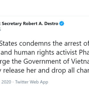 The US and Europe call for the release of HRD and prominent political blogger Pham Doan Trang